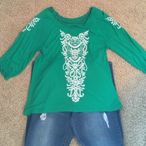 Green embellished top