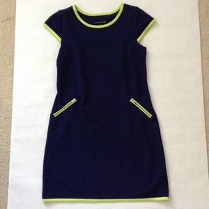 Navy and Lime Green Dress with faux zip pockets