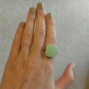 Gold tone and teal enamel statement ring