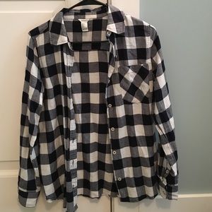 navy and white checkered flannel