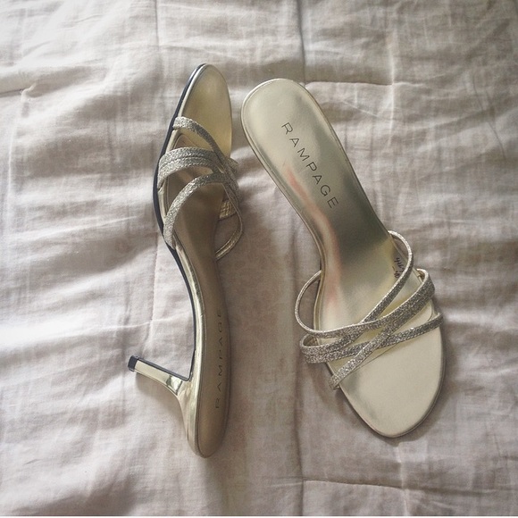 Formal Gold Glitter Slip On Kitten Heel Sandal