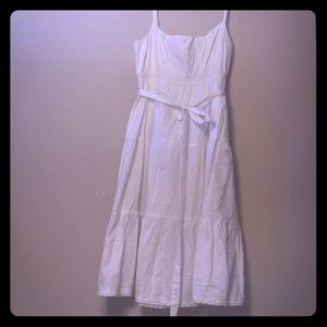 White linen midi dress with ties