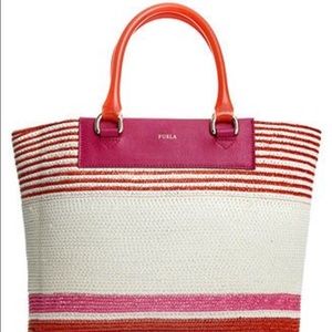 FURLA Brigitte striped straw shopper beach bag