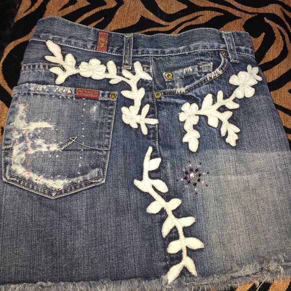 Awesome 7 for All Man Kind embellished mini skirt