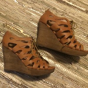Tan Lace-Up Wedges