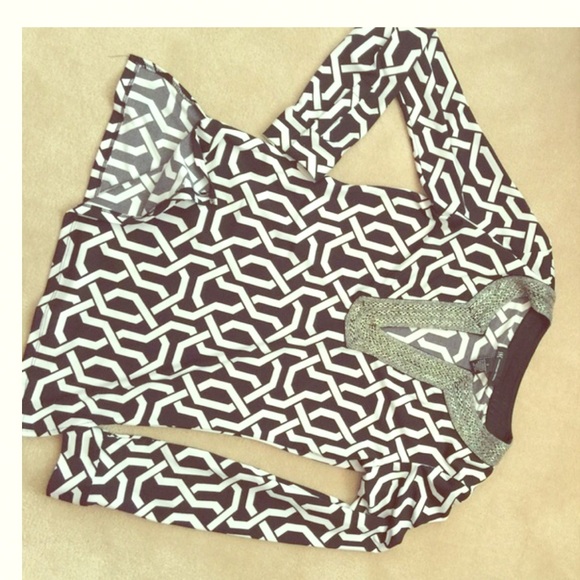 INC Black and White Tunic Top