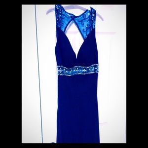 Blue size 4 backless prom dress