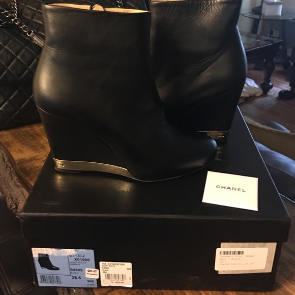 🎉SOLD on Tradesy Chanel Lambskin Wedge Bootie - Picture 4 of 4