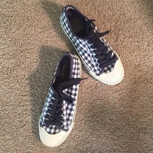 Tory Burch Navy Gingham Canvas Skimmers