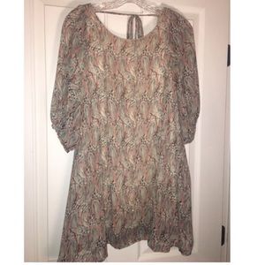 Feather print dress with cut out in back