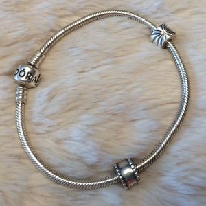 PANDORA BRACELET WITH 2 CLIPS