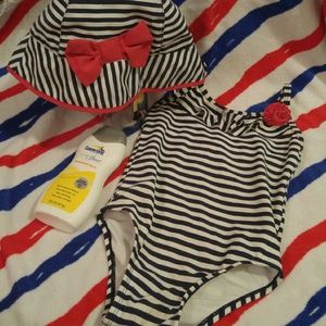 Toddler one piece swimsuit with sun hat