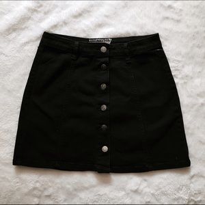 Button Front Black Denim Skirt