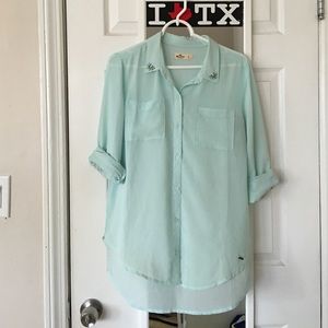 Hollister mint green button down shirt.