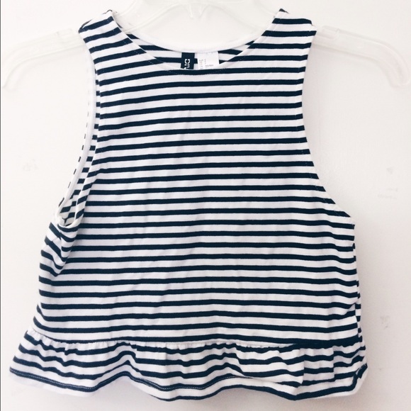 H&M Tops - White and Navy Stripped Crop Top