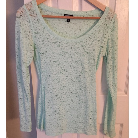 Express Aqua Lace Long Sleeve Top XS - Picture 1 of 4