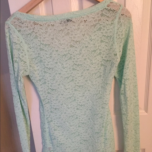 Express Aqua Lace Long Sleeve Top XS - Picture 4 of 4