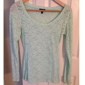 Express Aqua Lace Long Sleeve Top XS