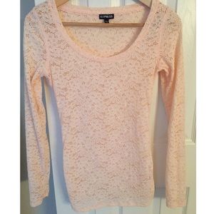 Express Light Pink Long Sleeve Lace Blouse XS