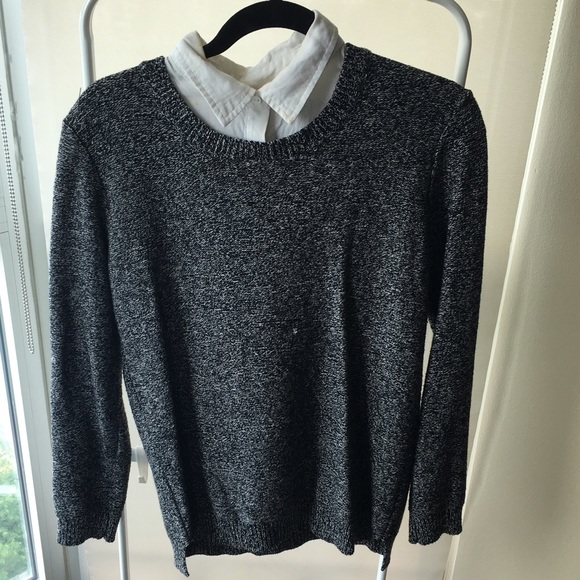 Heavy long knit sweater with collar sewn on