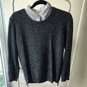 Heavy long knit sweater with collar sewn on