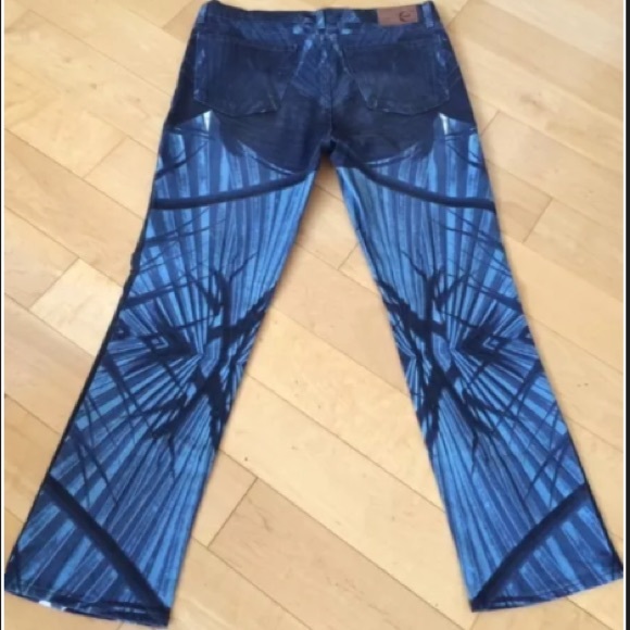 ROBERTO CAVALLI Jeans 33 NEW! $598 Capri Palm Op Art RARE Blue Jeans jungle OOAK - Picture 3 of 5
