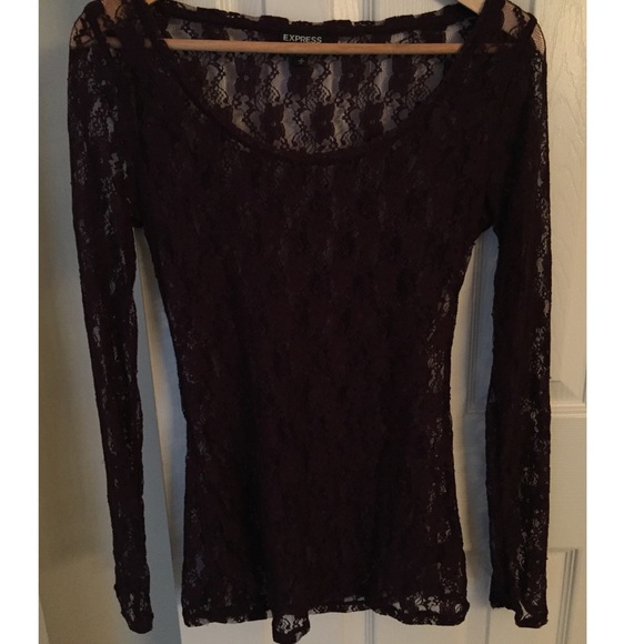 Express Long Sleeve Plum Lace Blouse XS - Picture 1 of 4