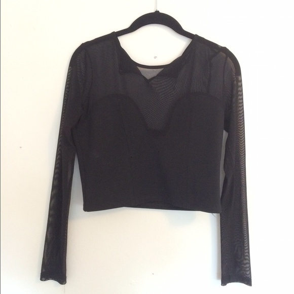 Black mesh long sleeve top