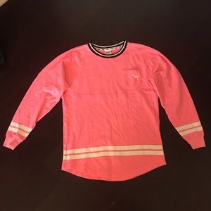 Varsity style long sleeve PINK shirt size xs