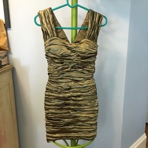 Nicole Miller Ruched Olive Bronze Dress
