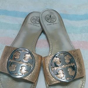 Tory Burch gold slides