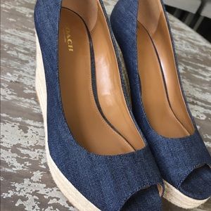 Coach Milan Denim Open-toe Wedge Size 8