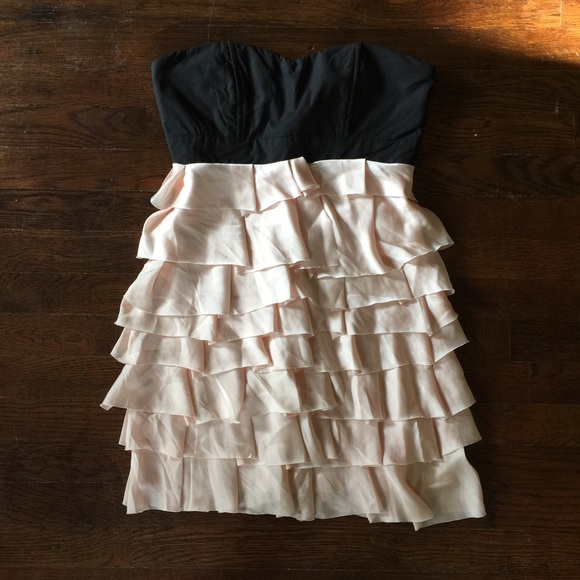 Pink Black Layered Tiered Ruffle Tubetop Dress