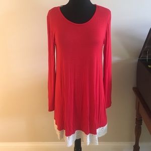 Red Dress with White Crochet Trim