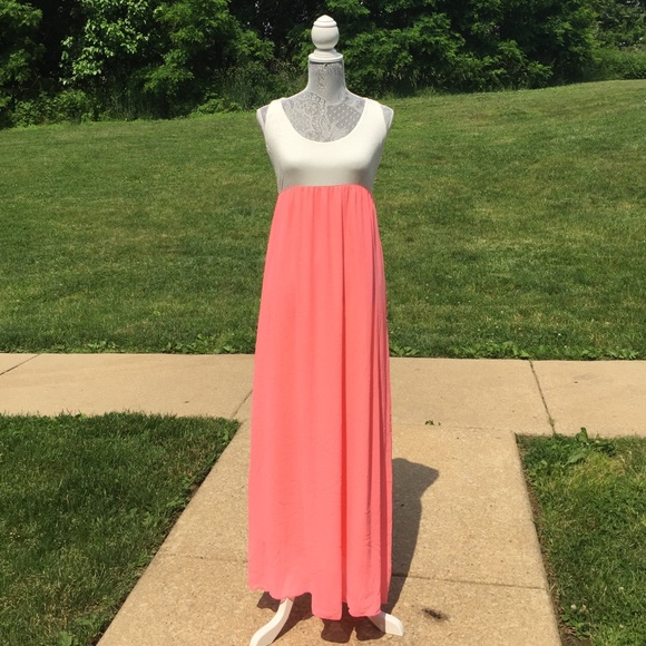 pink and white maxi dress
