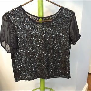 Topshop blue sequin crop top