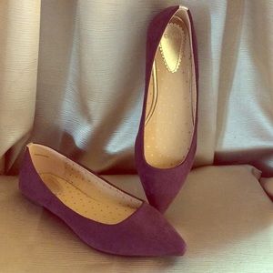 Plum suede pointed toe flats