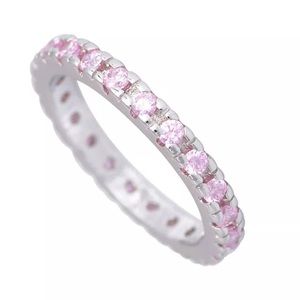 Pink CZ Silver Eternity Wedding Band