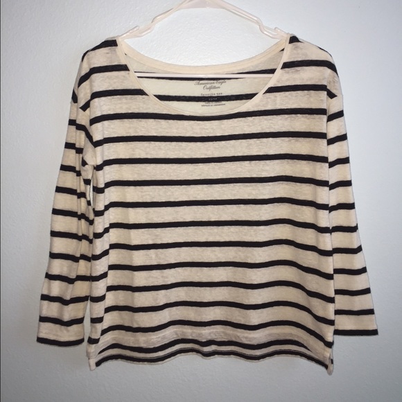 American Eagle Black Striped Top