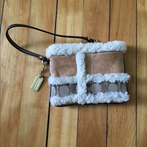 Coach shearling patchwork wristlet
