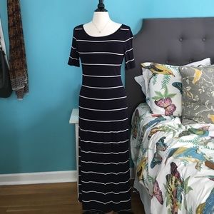 LOFT navy/white striped maxi dress