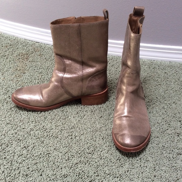 TORY BURCH leather sole silver/gold mini boots