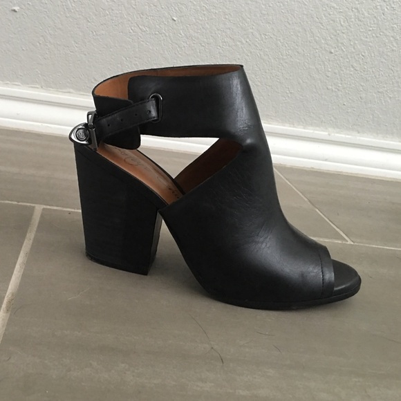 Black wedges, open toe.