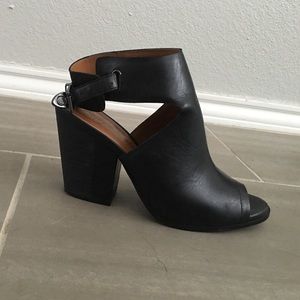 Black wedges, open toe.