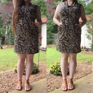 Sleeveless Safari Print Dress with Pockets