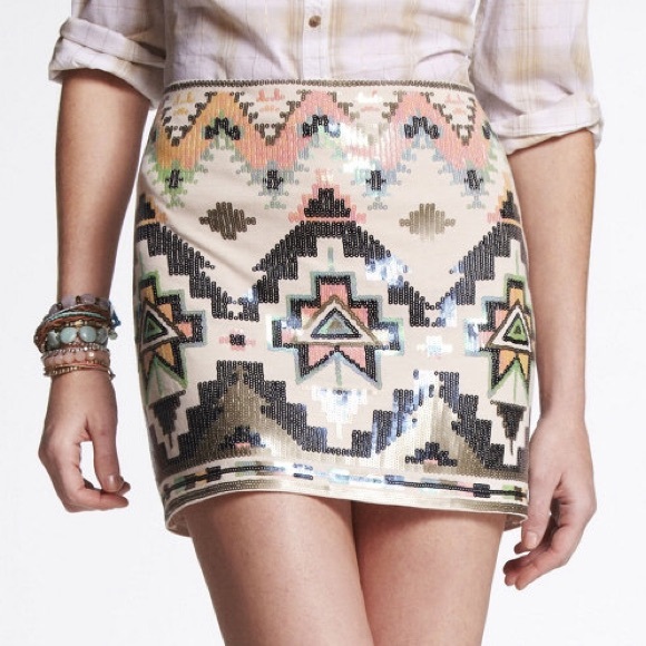 Express Aztec Sequin Mini Skirt