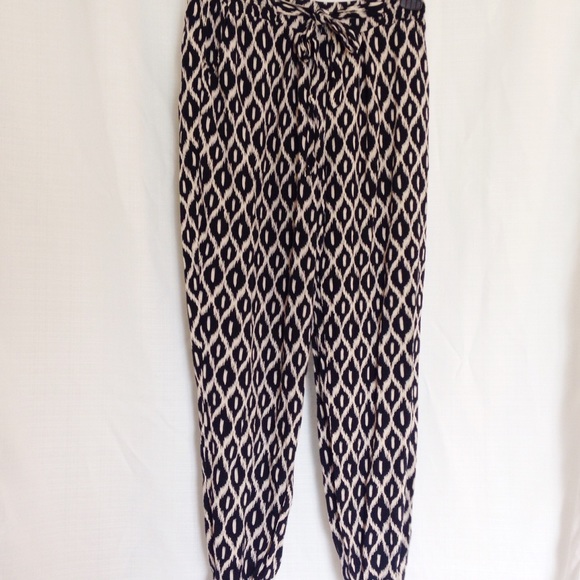 Navy Blue and Cream Ikat Joggers with Pockets