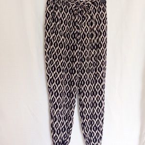 Navy Blue and Cream Ikat Joggers with Pockets