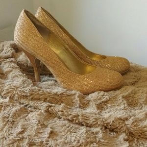 Chinese Laundry Gold Sparkle Evening Heels 8.5