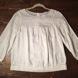 J Crew White Linen Eyelet Top